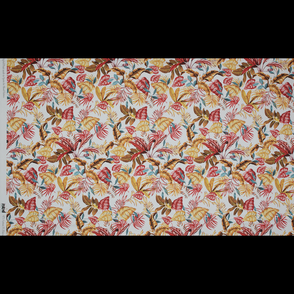 Stretch Cotton Sateen - Red and Yellow Leaves - Vishnu's Tenacity Print - Mood Exclusive Surya Collection