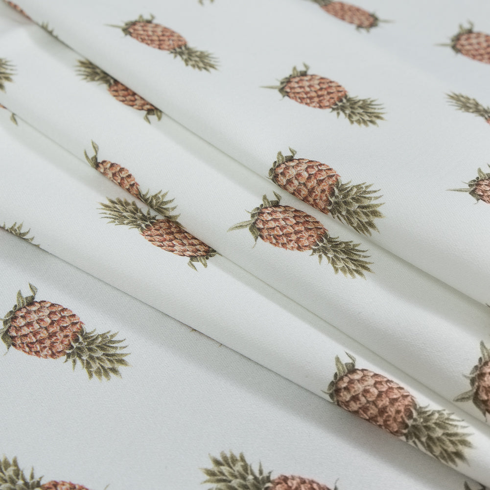 Stretch Cotton Sateen - Pineapples on White - Parvati's Peace Print - Mood Exclusive Surya Collection - Folded Stretch Cotton Sateen - Pineapples on White - Parvati's Peace Print - Mood Exclusive Surya Collection - Folded