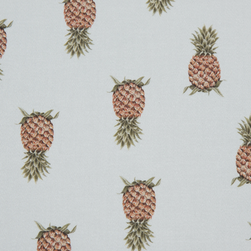 Stretch Cotton Sateen - Pineapples on White - Parvati's Peace Print - Mood Exclusive Surya Collection - Detail Stretch Cotton Sateen - Pineapples on White - Parvati's Peace Print - Mood Exclusive Surya Collection - Detail