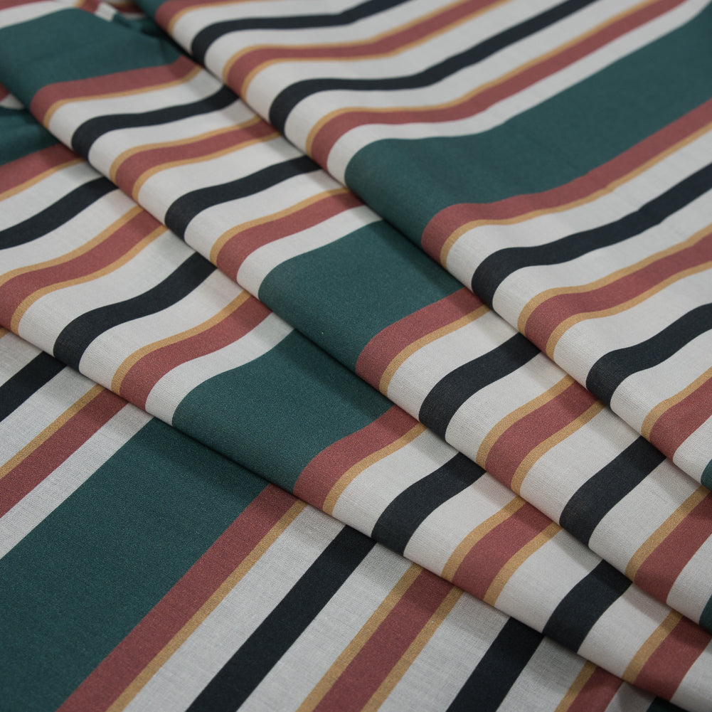 Cotton Voile - Green and Brown Stripes - Reverence of Youth Print - Mood Exclusive Key Largo Collection - Folded Cotton Voile - Green and Brown Stripes - Reverence of Youth Print - Mood Exclusive Key Largo Collection - Folded