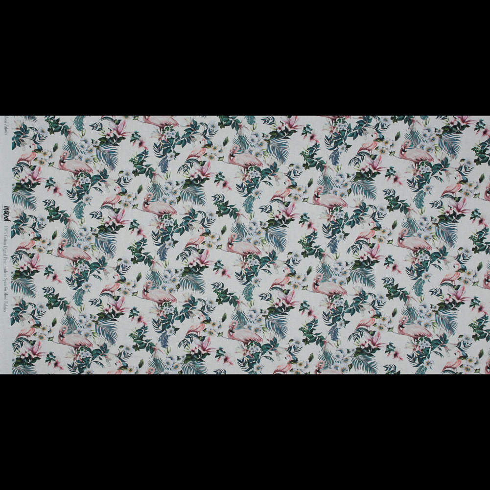 Cotton Voile - White Flamingos and Leaves - Balance of Unity Print - Mood Exclusive Key Largo Collection Cotton Voile - White Flamingos and Leaves - Balance of Unity Print - Mood Exclusive Key Largo Collection