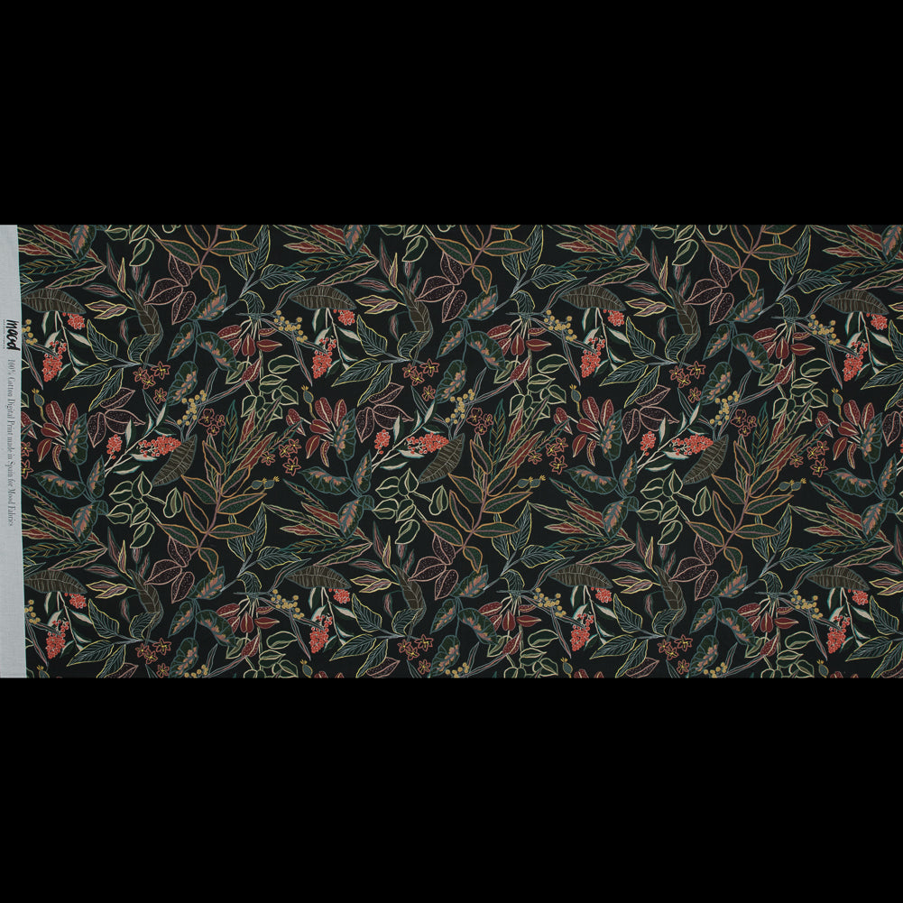 Cotton Voile - Black and Green Foliage - Mystery of Renewal Print - Mood Exclusive Key Largo Collection - Full Cotton Voile - Black and Green Foliage - Mystery of Renewal Print - Mood Exclusive Key Largo Collection - Full