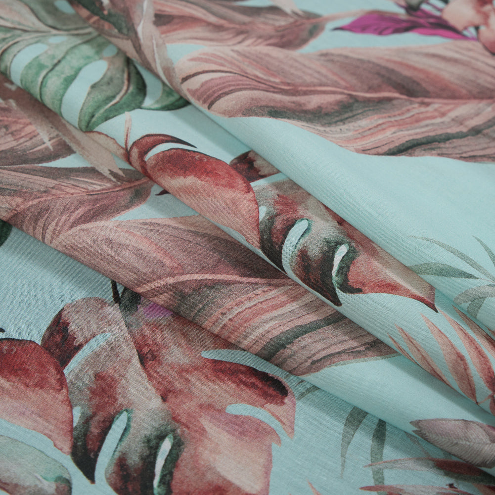 Cotton Voile - Aqua Tropical Leaves - Efficacy of Contentment Print - Mood Exclusive Key Largo Collection Cotton Voile - Aqua Tropical Leaves - Efficacy of Contentment Print - Mood Exclusive Key Largo Collection