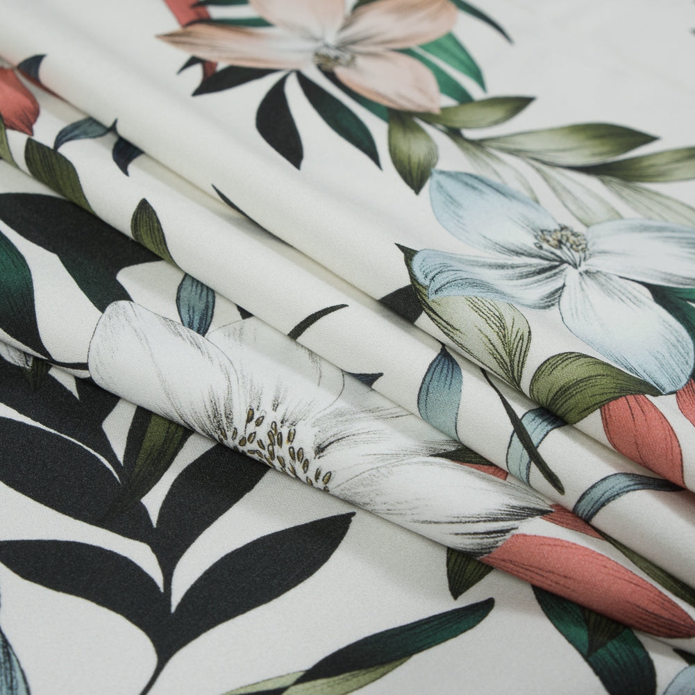 Stretch Cotton Sateen - White and Green Floral - Regality of Renewal Print - Mood Exclusive Key Largo Collection Stretch Cotton Sateen - White and Green Floral - Regality of Renewal Print - Mood Exclusive Key Largo Collection