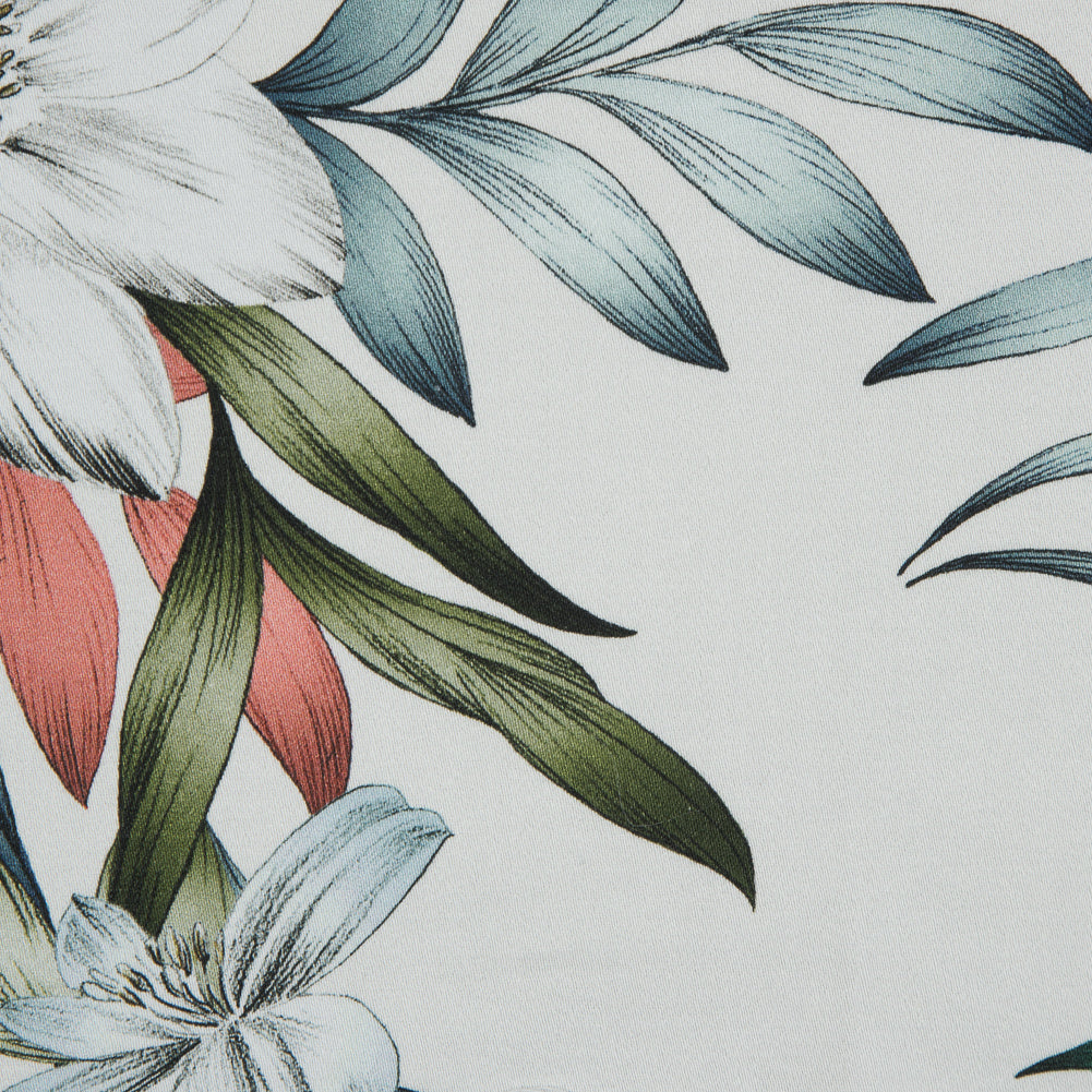 Stretch Cotton Sateen - White and Green Floral - Regality of Renewal Print - Mood Exclusive Key Largo Collection Stretch Cotton Sateen - White and Green Floral - Regality of Renewal Print - Mood Exclusive Key Largo Collection