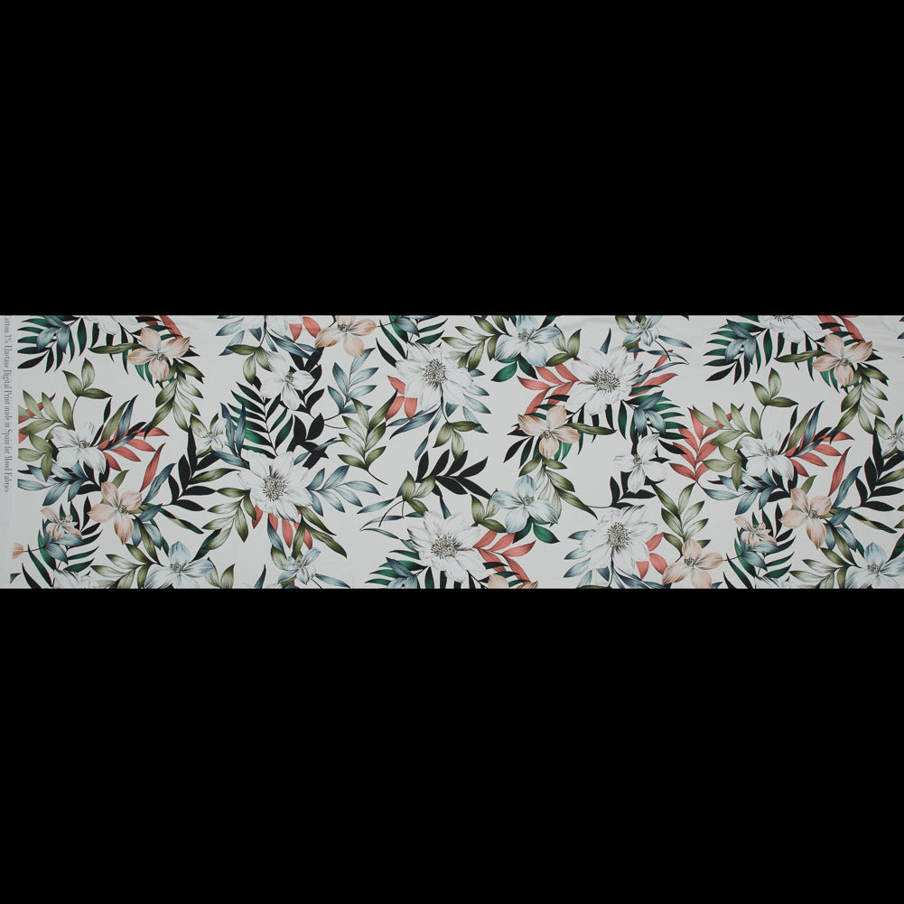Stretch Cotton Sateen - White and Green Floral - Regality of Renewal Print - Mood Exclusive Key Largo Collection Stretch Cotton Sateen - White and Green Floral - Regality of Renewal Print - Mood Exclusive Key Largo Collection