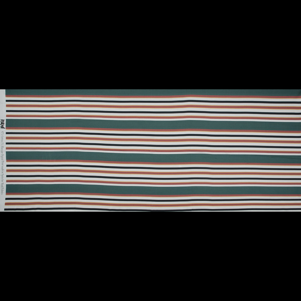 Stretch Cotton Sateen - Green and Brown Stripes - Reverence of Youth Print - Mood Exclusive Key Largo Collection Stretch Cotton Sateen - Green and Brown Stripes - Reverence of Youth Print - Mood Exclusive Key Largo Collection