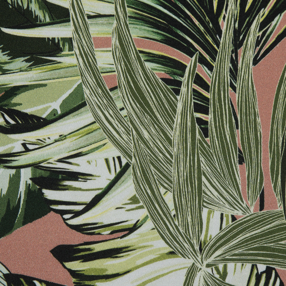 Stretch Cotton Sateen - Pink and Green Palm Leaves - Triumph of Clarity Print - Mood Exclusive Key Largo Collection Stretch Cotton Sateen - Pink and Green Palm Leaves - Triumph of Clarity Print - Mood Exclusive Key Largo Collection