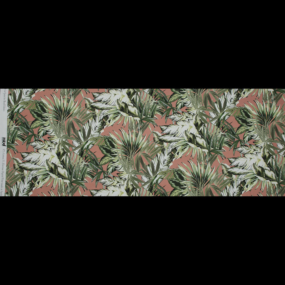 Stretch Cotton Sateen - Pink and Green Palm Leaves - Triumph of Clarity Print - Mood Exclusive Key Largo Collection Stretch Cotton Sateen - Pink and Green Palm Leaves - Triumph of Clarity Print - Mood Exclusive Key Largo Collection