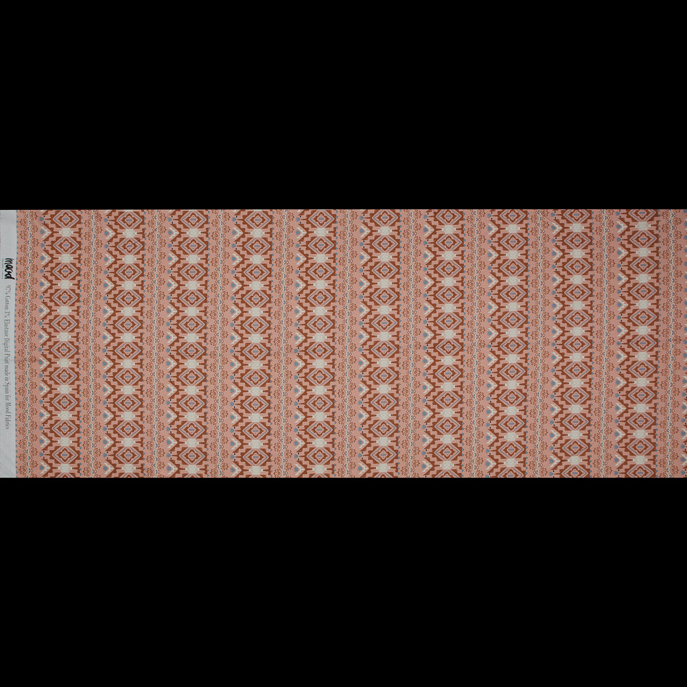Stretch Cotton Sateen - Peach and Red Geometric Stripes - Wisdom of Empathy Print - Mood Exclusive Key Largo Collection - Full Stretch Cotton Sateen - Peach and Red Geometric Stripes - Wisdom of Empathy Print - Mood Exclusive Key Largo Collection - Full