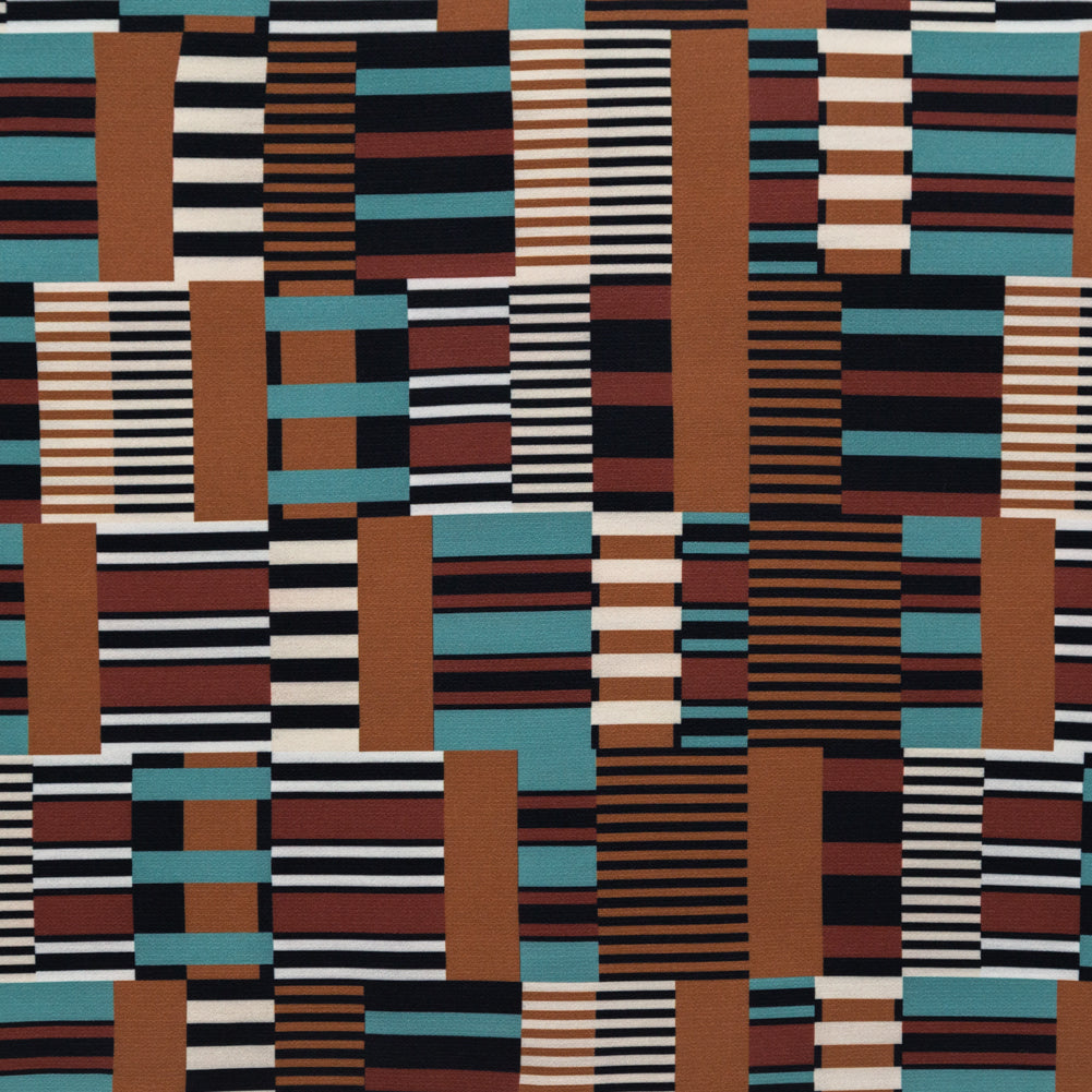Stretch Polyester Crepe - Blue and Brown Geometric - Kernel of Truth Print - Mood Exclusive Harvest Collection Stretch Polyester Crepe - Blue and Brown Geometric - Kernel of Truth Print - Mood Exclusive Harvest Collection