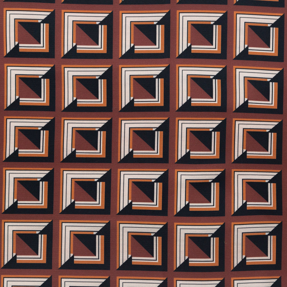 Stretch Polyester Crepe - Brown Geometric Squares - Corn Maze Print - Mood Exclusive Harvest Collection Stretch Polyester Crepe - Brown Geometric Squares - Corn Maze Print - Mood Exclusive Harvest Collection