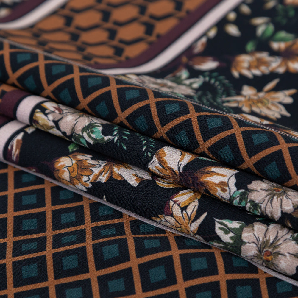 Stretch Polyester Crepe - Lattice Checks and Florals - Cidermaker's Window Print - Mood Exclusive Harvest Collection Stretch Polyester Crepe - Lattice Checks and Florals - Cidermaker's Window Print - Mood Exclusive Harvest Collection