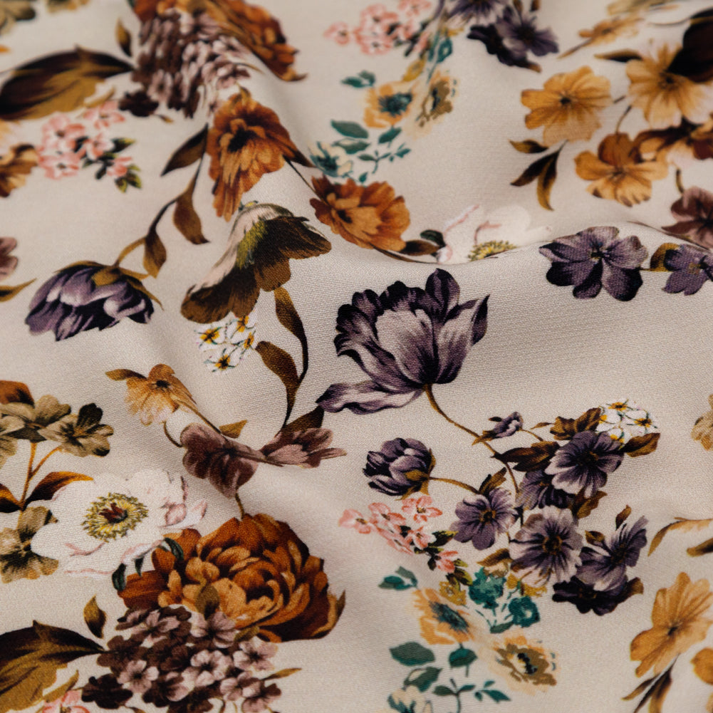 Stretch Polyester Crepe - Cream and Rust Floral - August Rush Print - Mood Exclusive Harvest Collection Stretch Polyester Crepe - Cream and Rust Floral - August Rush Print - Mood Exclusive Harvest Collection