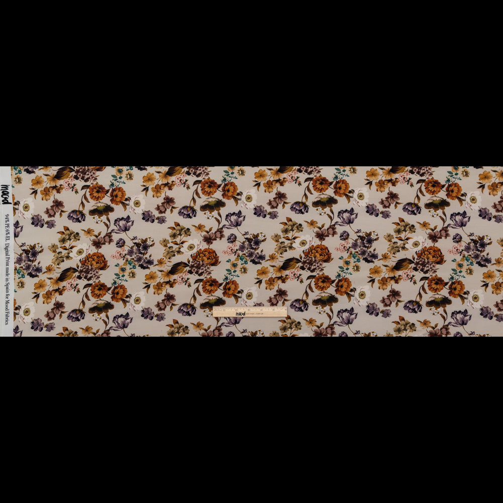 Stretch Polyester Crepe - Cream and Rust Floral - August Rush Print - Mood Exclusive Harvest Collection Stretch Polyester Crepe - Cream and Rust Floral - August Rush Print - Mood Exclusive Harvest Collection
