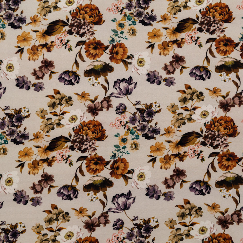 Stretch Polyester Crepe - Cream and Rust Floral - August Rush Print - Mood Exclusive Harvest Collection Stretch Polyester Crepe - Cream and Rust Floral - August Rush Print - Mood Exclusive Harvest Collection