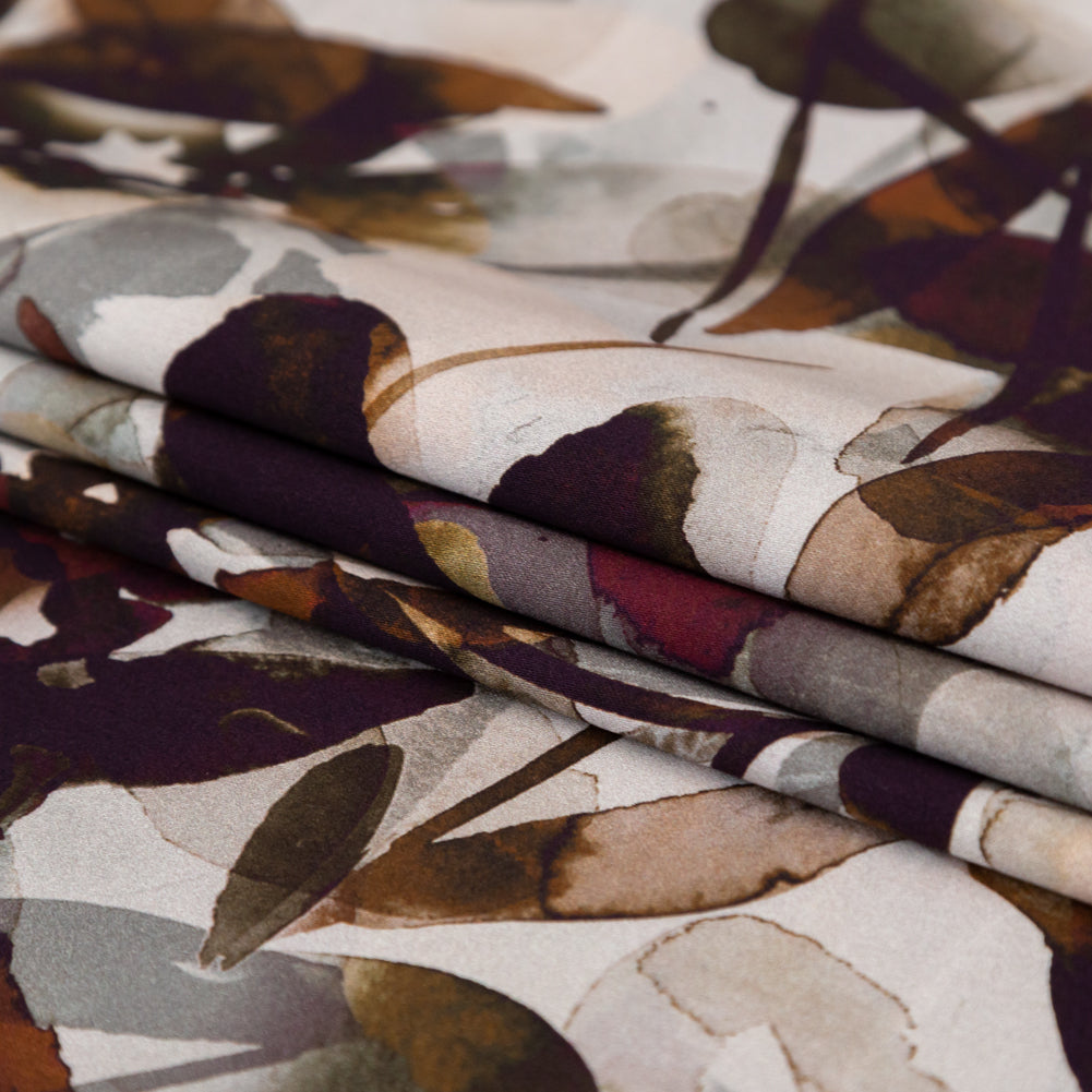 Stretch Cotton Sateen - Burgundy and White Floral - A Drop of Golden Sun Print - Mood Exclusive Harvest Collection - Folded Stretch Cotton Sateen - Burgundy and White Floral - A Drop of Golden Sun Print - Mood Exclusive Harvest Collection - Folded