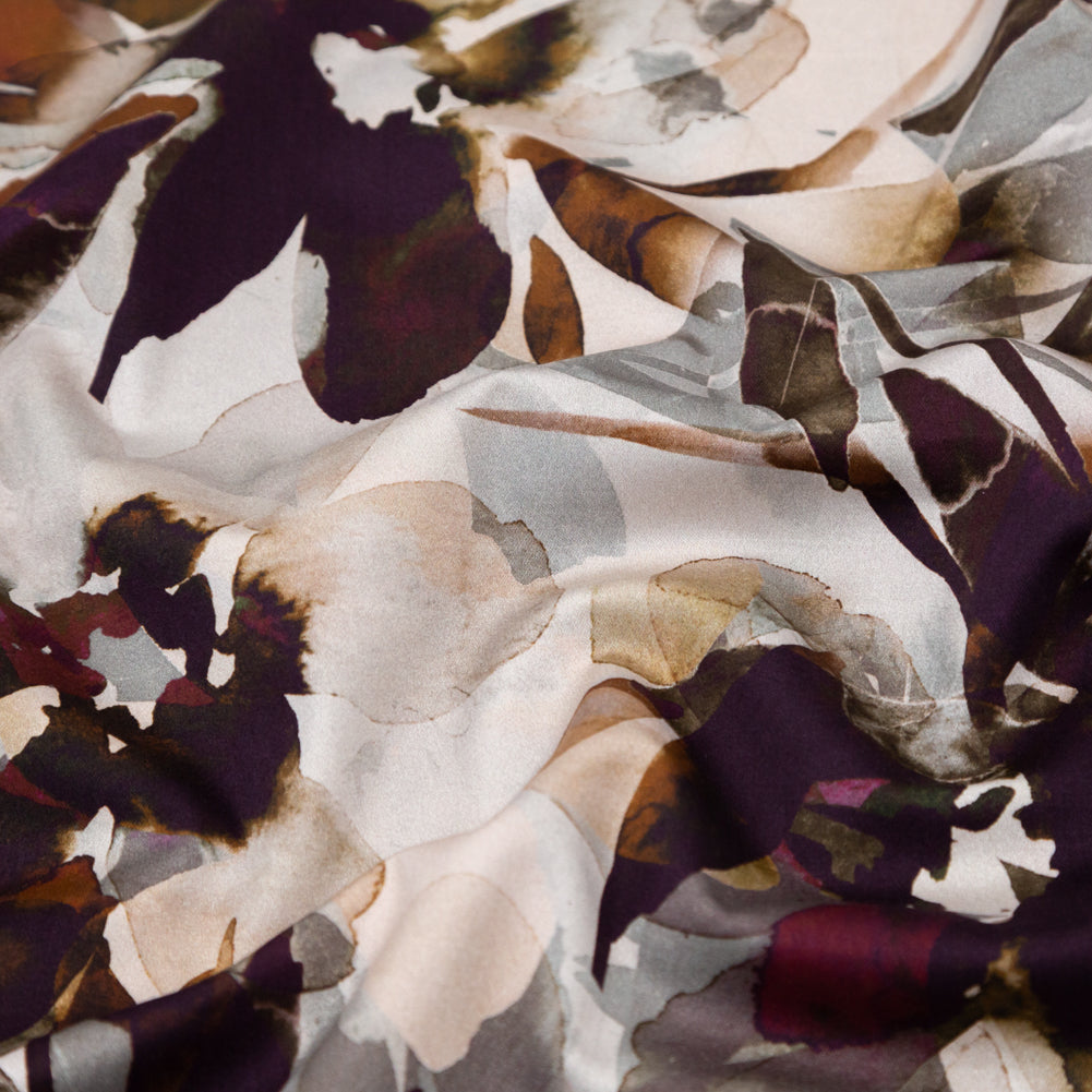 Stretch Cotton Sateen - Burgundy and White Floral - A Drop of Golden Sun Print - Mood Exclusive Harvest Collection - Detail Stretch Cotton Sateen - Burgundy and White Floral - A Drop of Golden Sun Print - Mood Exclusive Harvest Collection - Detail
