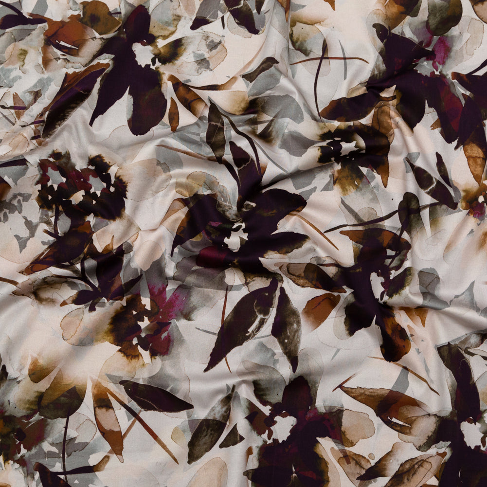 Stretch Cotton Sateen - Burgundy and White Floral - A Drop of Golden Sun Print - Mood Exclusive Harvest Collection Stretch Cotton Sateen - Burgundy and White Floral - A Drop of Golden Sun Print - Mood Exclusive Harvest Collection