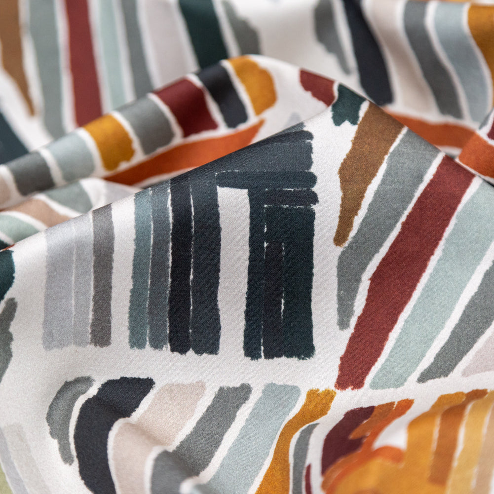 Stretch Cotton Sateen - Orange and Gray Geometric - Harvest Hayride Print - Mood Exclusive Harvest Collection - Detail Stretch Cotton Sateen - Orange and Gray Geometric - Harvest Hayride Print - Mood Exclusive Harvest Collection - Detail