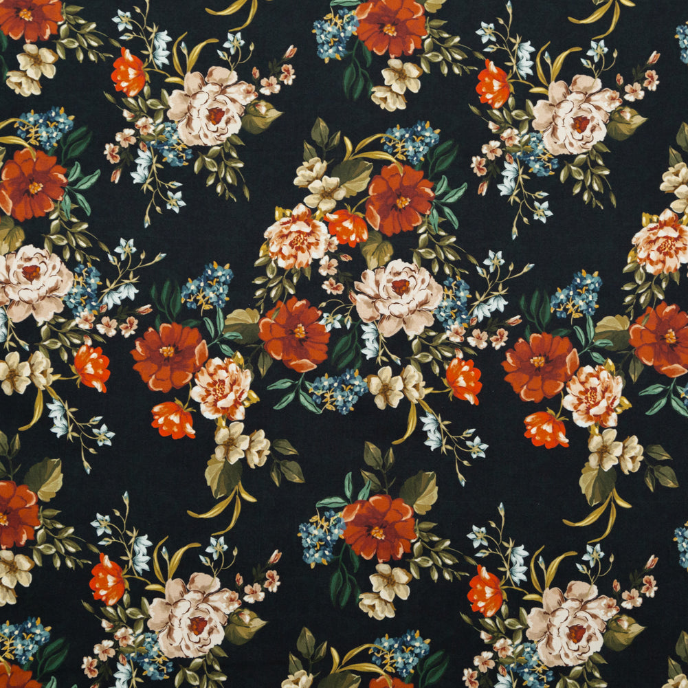 Stretch Cotton Sateen - Black and Red Floral - Garden of Eden Print - Mood Exclusive Harvest Collection Stretch Cotton Sateen - Black and Red Floral - Garden of Eden Print - Mood Exclusive Harvest Collection