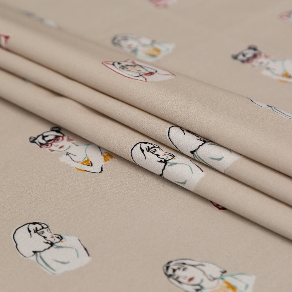 Stretch Cotton Sateen - Beige Faces - Run the World Print - Mood Exclusive Harvest Collection Stretch Cotton Sateen - Beige Faces - Run the World Print - Mood Exclusive Harvest Collection