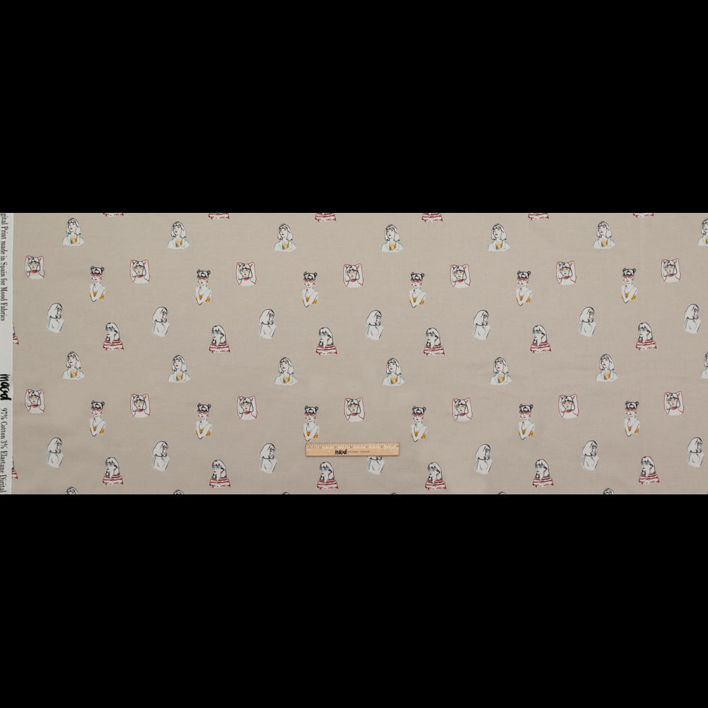 Stretch Cotton Sateen - Beige Faces - Run the World Print - Mood Exclusive Harvest Collection Stretch Cotton Sateen - Beige Faces - Run the World Print - Mood Exclusive Harvest Collection