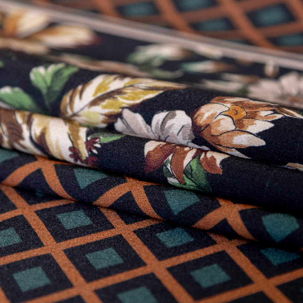 Stretch Cotton Sateen - Lattice Checks and Florals - Cidermaker's Window Print - Mood Exclusive Harvest Collection Stretch Cotton Sateen - Lattice Checks and Florals - Cidermaker's Window Print - Mood Exclusive Harvest Collection