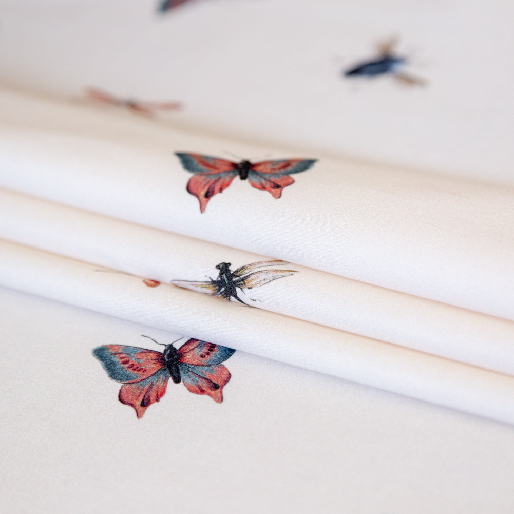 Stretch Cotton Sateen - Cream Insects - Butterfly Effect Print - Mood Exclusive Harvest Collection Stretch Cotton Sateen - Cream Insects - Butterfly Effect Print - Mood Exclusive Harvest Collection