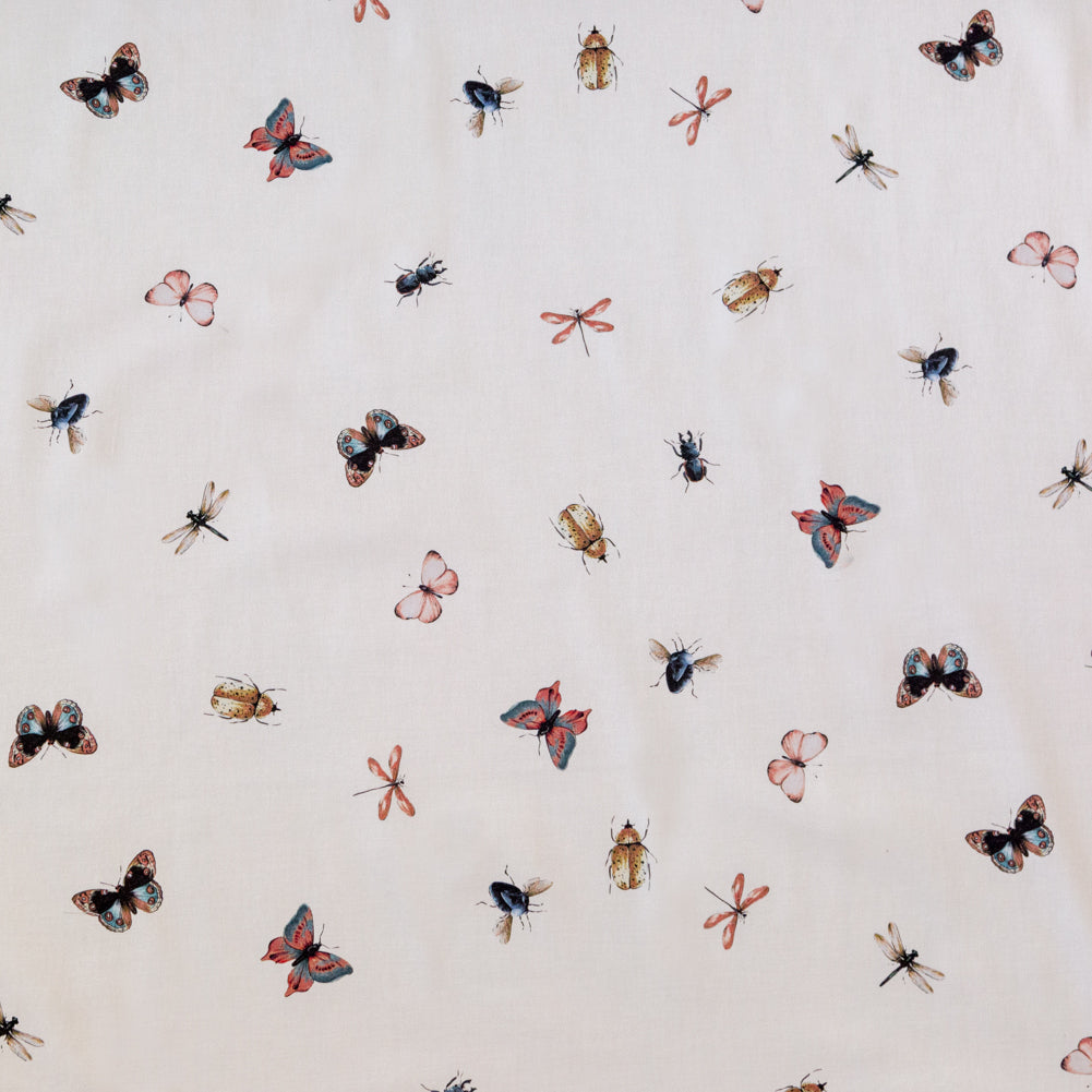 Stretch Cotton Sateen - Cream Insects - Butterfly Effect Print - Mood Exclusive Harvest Collection Stretch Cotton Sateen - Cream Insects - Butterfly Effect Print - Mood Exclusive Harvest Collection