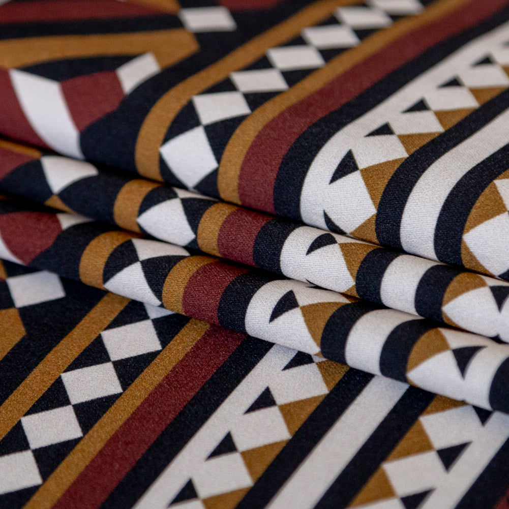 Stretch Cotton Sateen Panel - Mahogany Geometric - Art-tumnal Equinox Print - Mood Exclusive Harvest Collection - Folded Stretch Cotton Sateen Panel - Mahogany Geometric - Art-tumnal Equinox Print - Mood Exclusive Harvest Collection - Folded