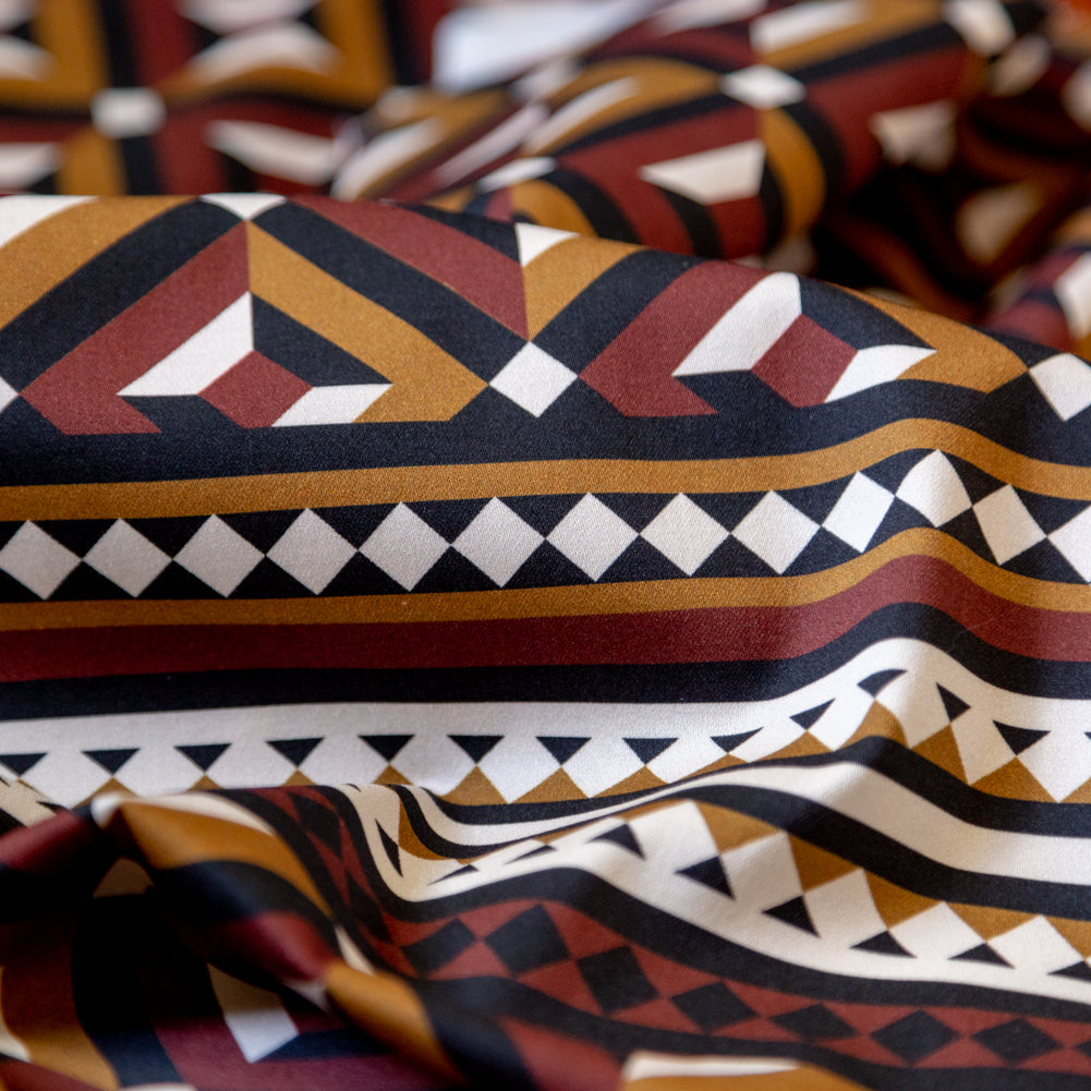 Stretch Cotton Sateen Panel - Mahogany Geometric - Art-tumnal Equinox Print - Mood Exclusive Harvest Collection - Detail Stretch Cotton Sateen Panel - Mahogany Geometric - Art-tumnal Equinox Print - Mood Exclusive Harvest Collection - Detail