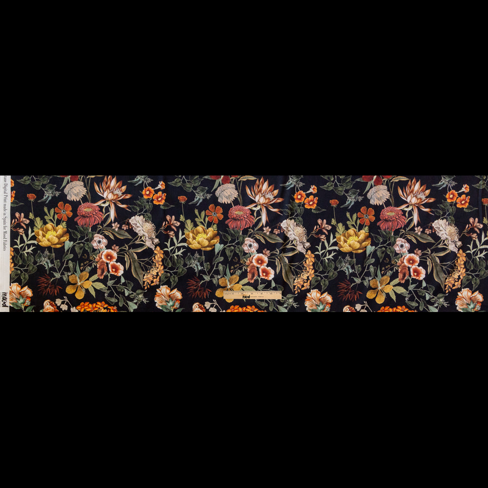 Satén de algodón elástico - Estampado floral negro - Estampado Jardín de las Delicias Terrenales - Colección exclusiva de cosecha de Mood Satén de algodón elástico - Estampado floral negro - Estampado Jardín de las Delicias Terrenales - Colección exclusiva de cosecha de Mood