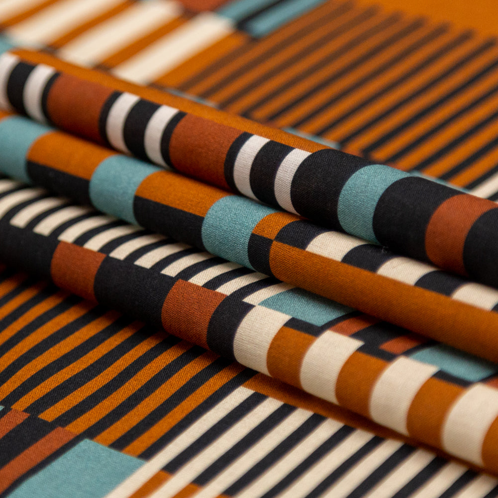 Cotton Voile - Blue and Brown Geometric - Kernel of Truth Print - Mood Exclusive Harvest Collection Cotton Voile - Blue and Brown Geometric - Kernel of Truth Print - Mood Exclusive Harvest Collection