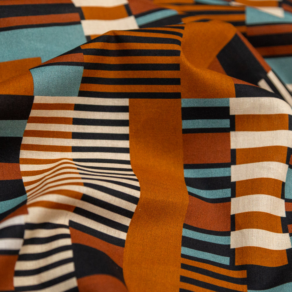 Cotton Voile - Blue and Brown Geometric - Kernel of Truth Print - Mood Exclusive Harvest Collection Cotton Voile - Blue and Brown Geometric - Kernel of Truth Print - Mood Exclusive Harvest Collection