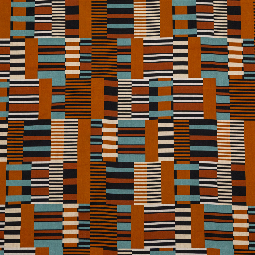 Cotton Voile - Blue and Brown Geometric - Kernel of Truth Print - Mood Exclusive Harvest Collection Cotton Voile - Blue and Brown Geometric - Kernel of Truth Print - Mood Exclusive Harvest Collection
