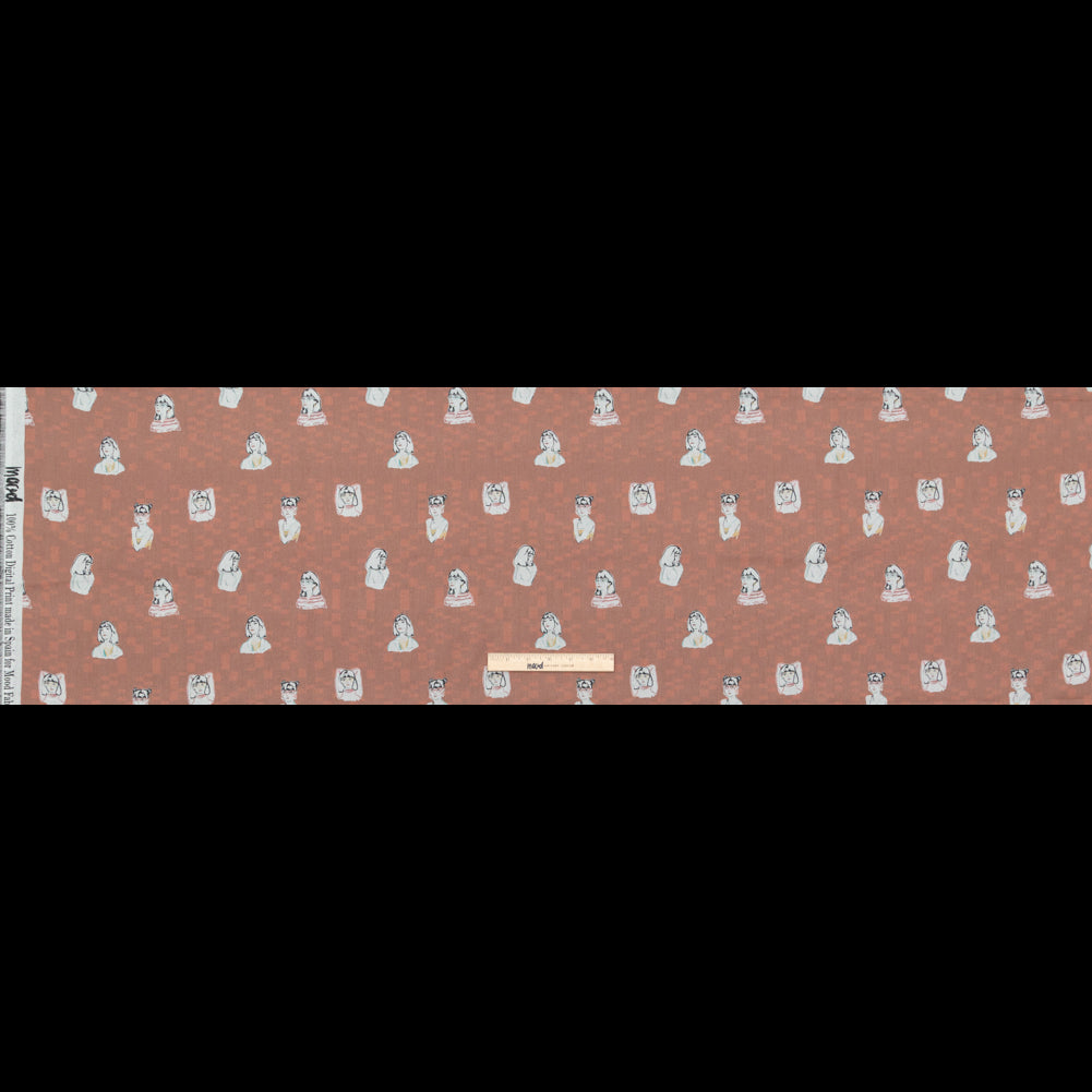 Voile de algodón - Rostros color salmón tostado - Estampado "Corre el mundo" - Colección exclusiva de cosecha de Mood Voile de algodón - Rostros color salmón tostado - Estampado "Corre el mundo" - Colección exclusiva de cosecha de Mood