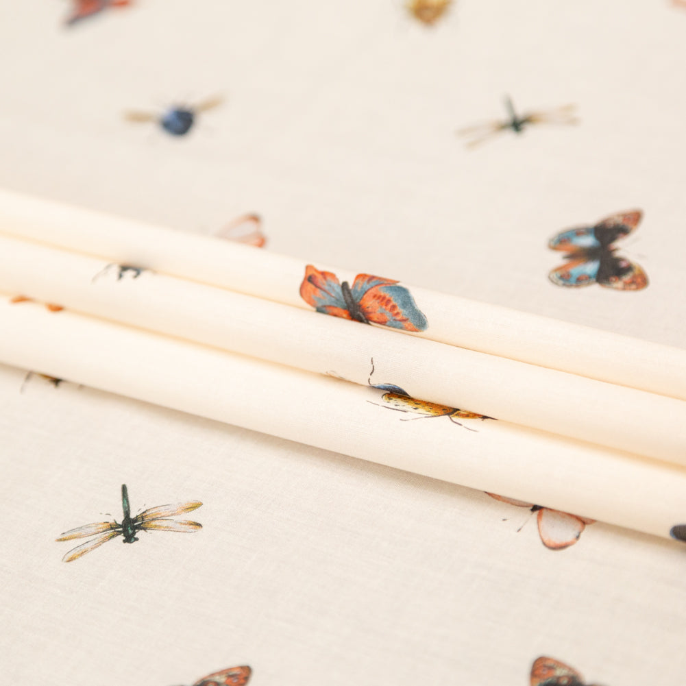 Cotton Voile - Cream Insects - Butterfly Effect Print - Mood Exclusive Harvest Collection Cotton Voile - Cream Insects - Butterfly Effect Print - Mood Exclusive Harvest Collection