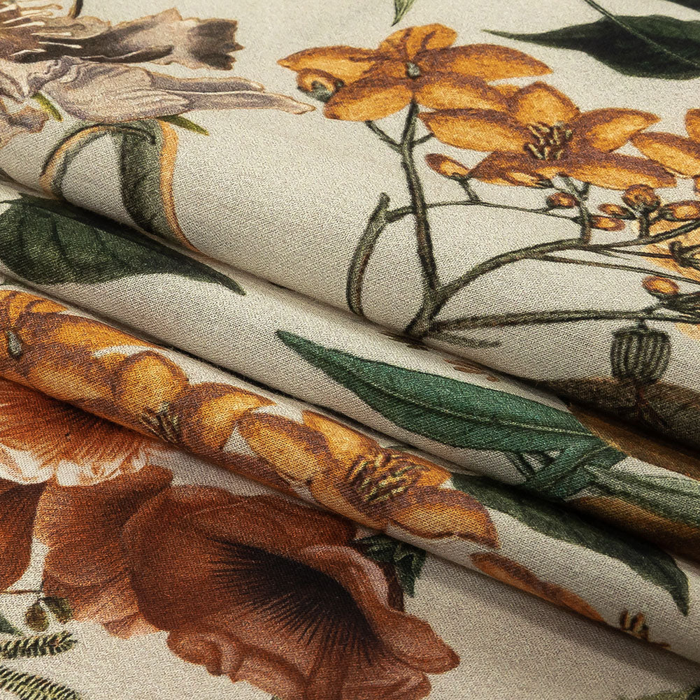 Cotton Voile - Beige Floral - Garden of Earthly Delights Print - Mood Exclusive Harvest Collection Cotton Voile - Beige Floral - Garden of Earthly Delights Print - Mood Exclusive Harvest Collection