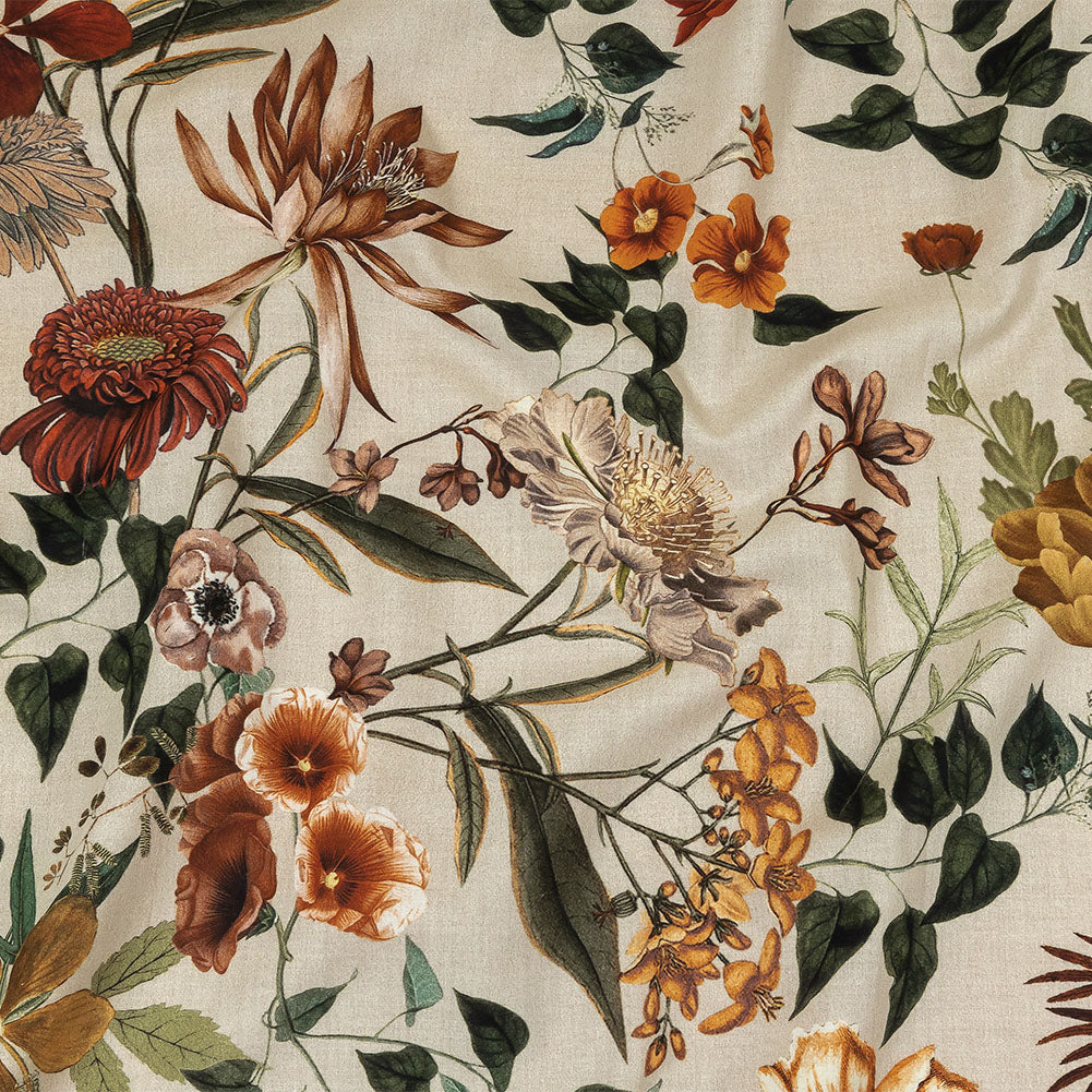 Cotton Voile - Beige Floral - Garden of Earthly Delights Print - Mood Exclusive Harvest Collection Cotton Voile - Beige Floral - Garden of Earthly Delights Print - Mood Exclusive Harvest Collection