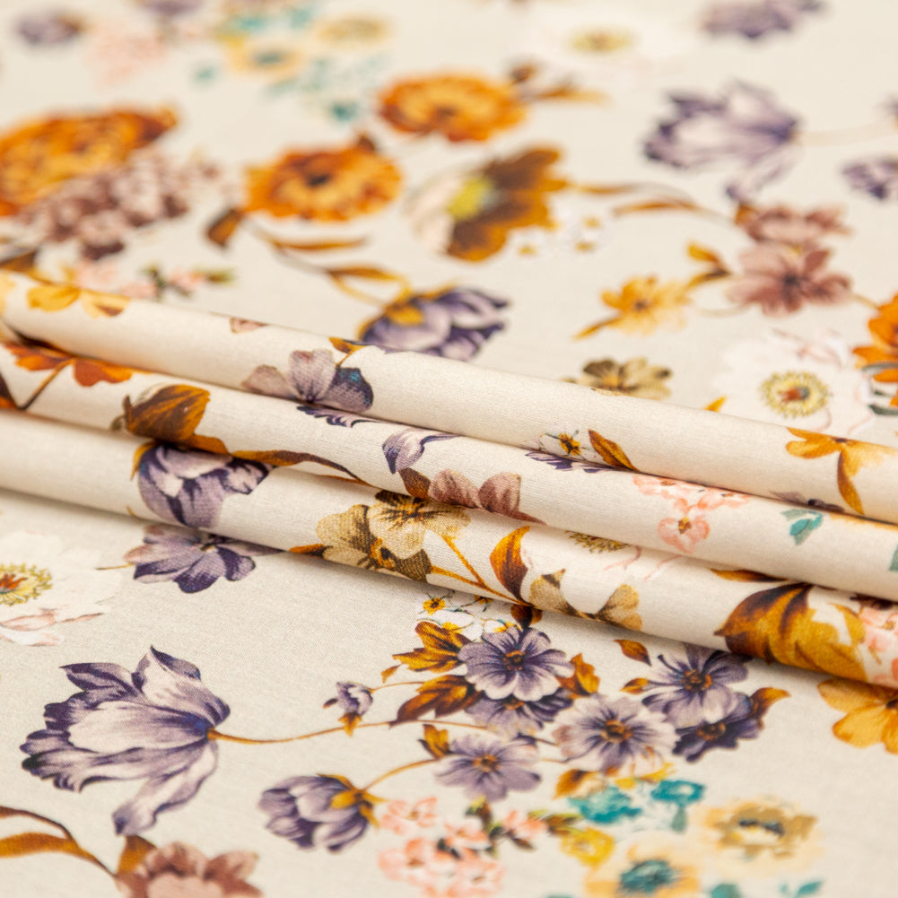 Cotton Voile - Cream and Rust Floral - August Rush Print - Mood Exclusive Harvest Collection Cotton Voile - Cream and Rust Floral - August Rush Print - Mood Exclusive Harvest Collection