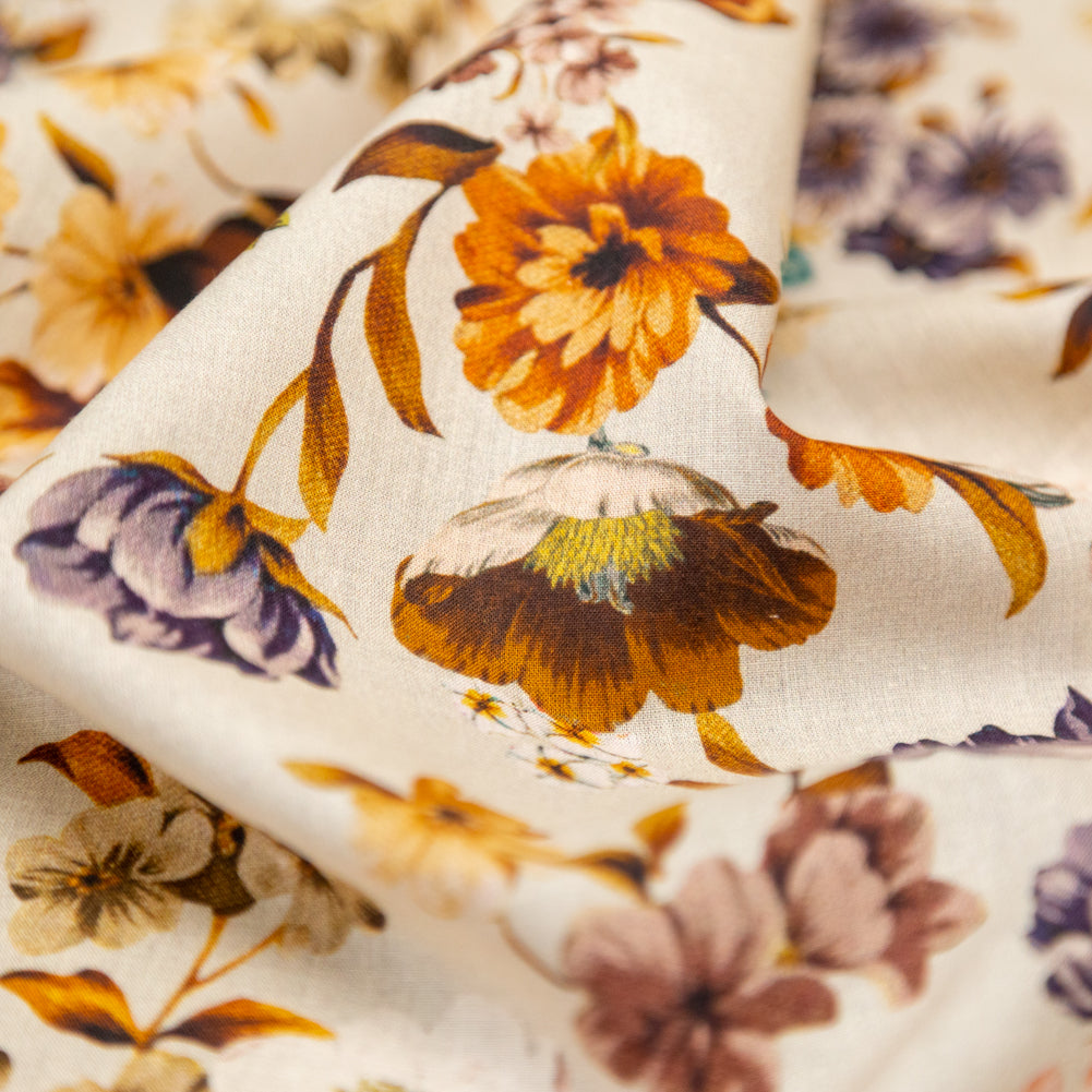 Cotton Voile - Cream and Rust Floral - August Rush Print - Mood Exclusive Harvest Collection Cotton Voile - Cream and Rust Floral - August Rush Print - Mood Exclusive Harvest Collection