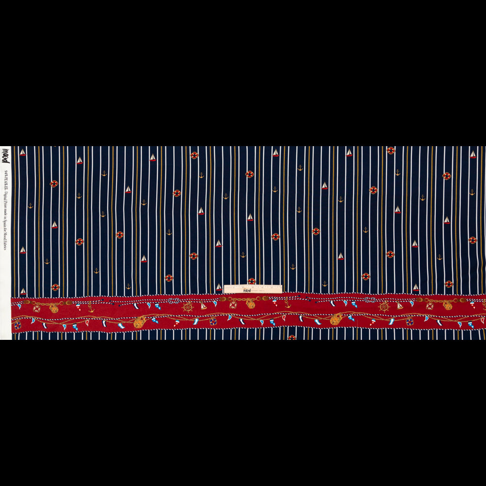 Panel de crepé de poliéster elástico - Tesoros náuticos y rayas - Estampado de veleros - Colección exclusiva St. Tropez de Mood Panel de crepé de poliéster elástico - Tesoros náuticos y rayas - Estampado de veleros - Colección exclusiva St. Tropez de Mood