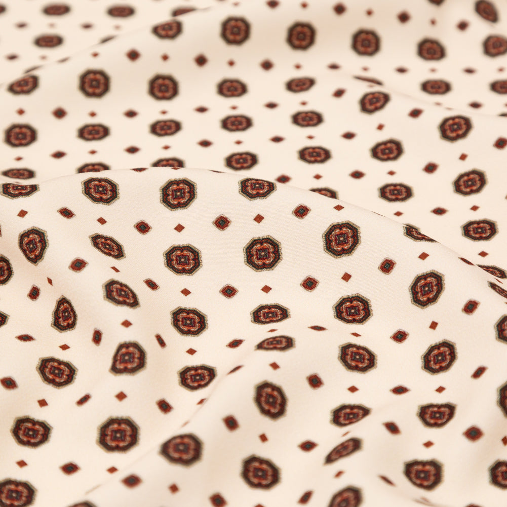 Stretch Polyester Crepe - White and Brown Medallions - Gemstone Carnations Print - Mood Exclusive St. Tropez Collection Stretch Polyester Crepe - White and Brown Medallions - Gemstone Carnations Print - Mood Exclusive St. Tropez Collection