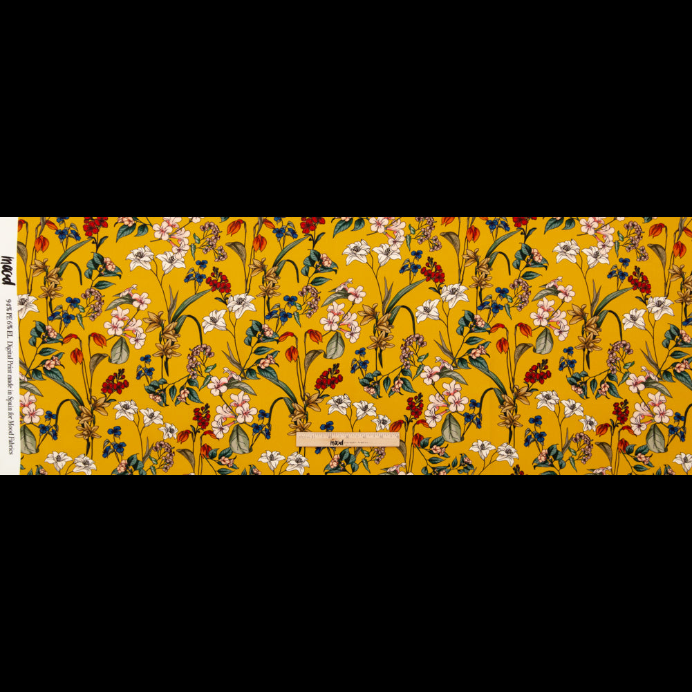 Stretch Polyester Crepe - Yellow Floral - Mediterranean Dreams Print - Mood Exclusive St. Tropez Collection Stretch Polyester Crepe - Yellow Floral - Mediterranean Dreams Print - Mood Exclusive St. Tropez Collection