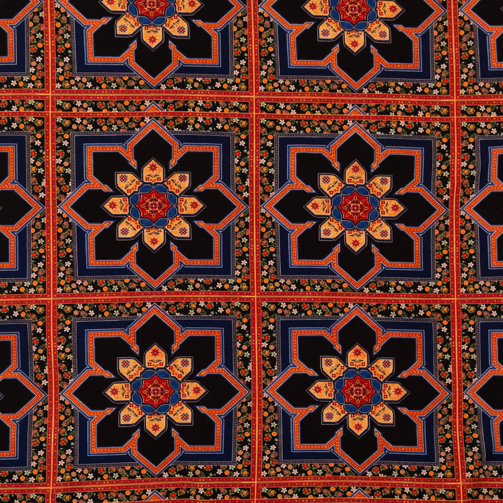 Stretch Polyester Crepe - Floral Tiles - Mosaic Views Print - Mood Exclusive St. Tropez Collection Stretch Polyester Crepe - Floral Tiles - Mosaic Views Print - Mood Exclusive St. Tropez Collection