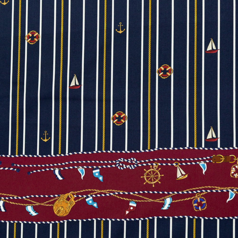 Stretch Cotton Sateen Panel - Nautical Treasures and Stripes - Sailboat Treasures Print - Mood Exclusive St. Tropez Collection Stretch Cotton Sateen Panel - Nautical Treasures and Stripes - Sailboat Treasures Print - Mood Exclusive St. Tropez Collection