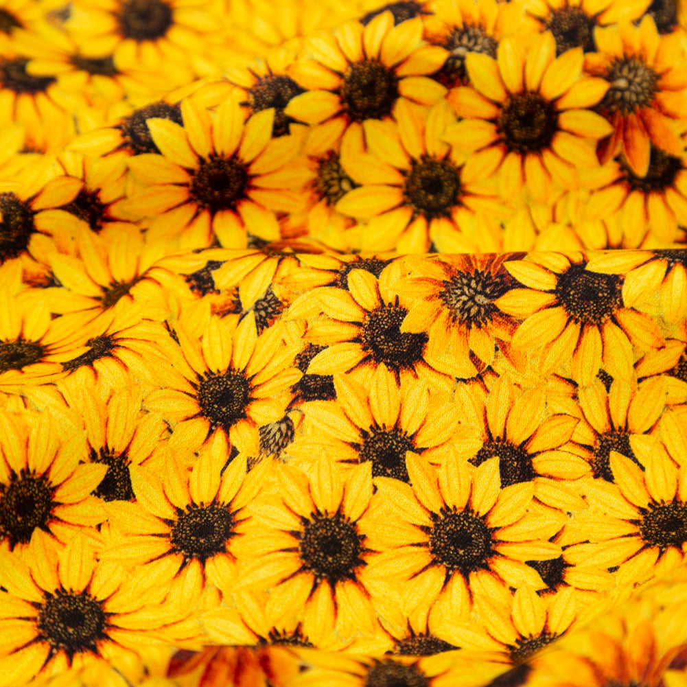 Stretch Cotton Sateen - Yellow and Brown Floral - Population Sunflowers Print - Mood Exclusive St. Tropez Collection Stretch Cotton Sateen - Yellow and Brown Floral - Population Sunflowers Print - Mood Exclusive St. Tropez Collection