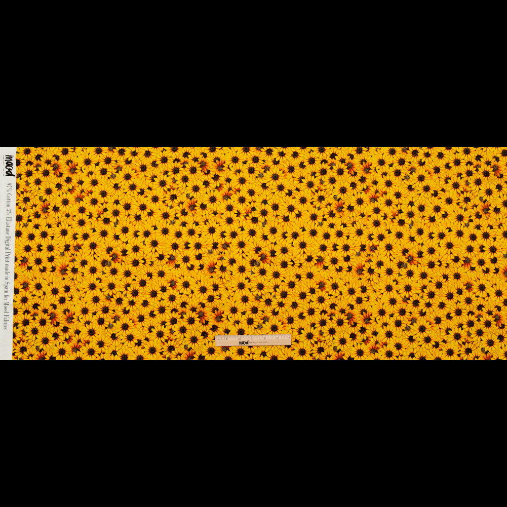 Stretch Cotton Sateen - Yellow and Brown Floral - Population Sunflowers Print - Mood Exclusive St. Tropez Collection Stretch Cotton Sateen - Yellow and Brown Floral - Population Sunflowers Print - Mood Exclusive St. Tropez Collection