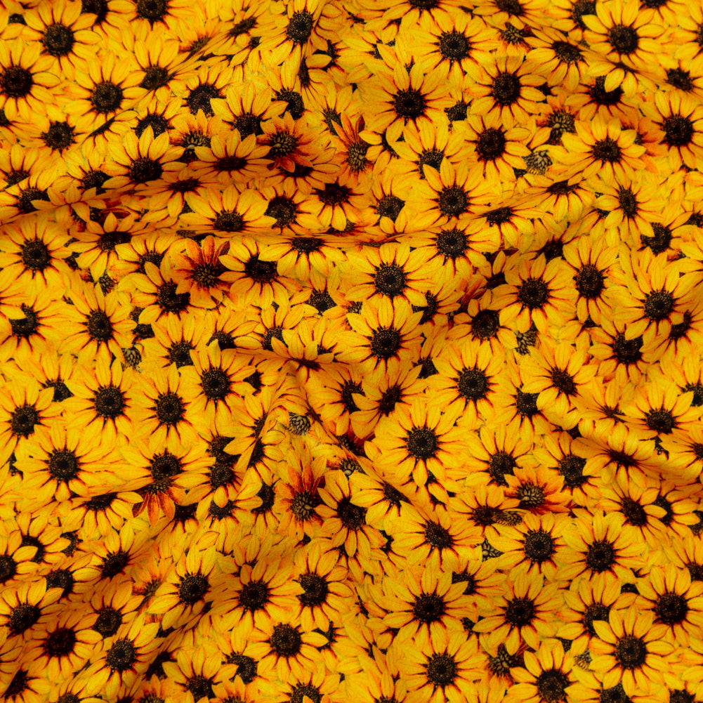 Stretch Cotton Sateen - Yellow and Brown Floral - Population Sunflowers Print - Mood Exclusive St. Tropez Collection Stretch Cotton Sateen - Yellow and Brown Floral - Population Sunflowers Print - Mood Exclusive St. Tropez Collection